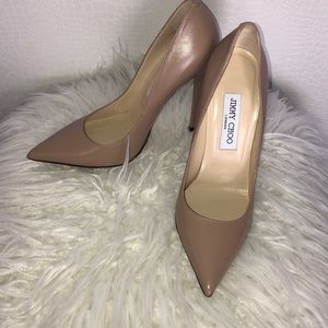 Jimmy Choo Anouk nude leather pumps 5 inches heels